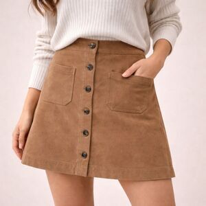 ✨ Marine Layer Allison Button Front Mini Skirt Brown Suede A-Line Size 2 NWOT